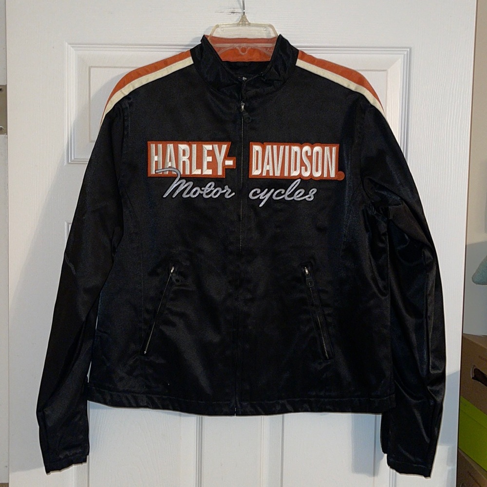 Harley-Davidson Black Jacket with Orange and Cream Accents